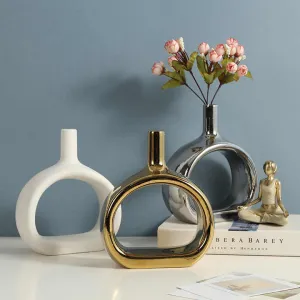 الشمال السيراميك مزهرية لتزيين المنزل الحلي الذهبي الفضة الأبيض السيراميك الفن المزهريات . Nordic Ceramic Vase Home Decoration Ornaments Gold