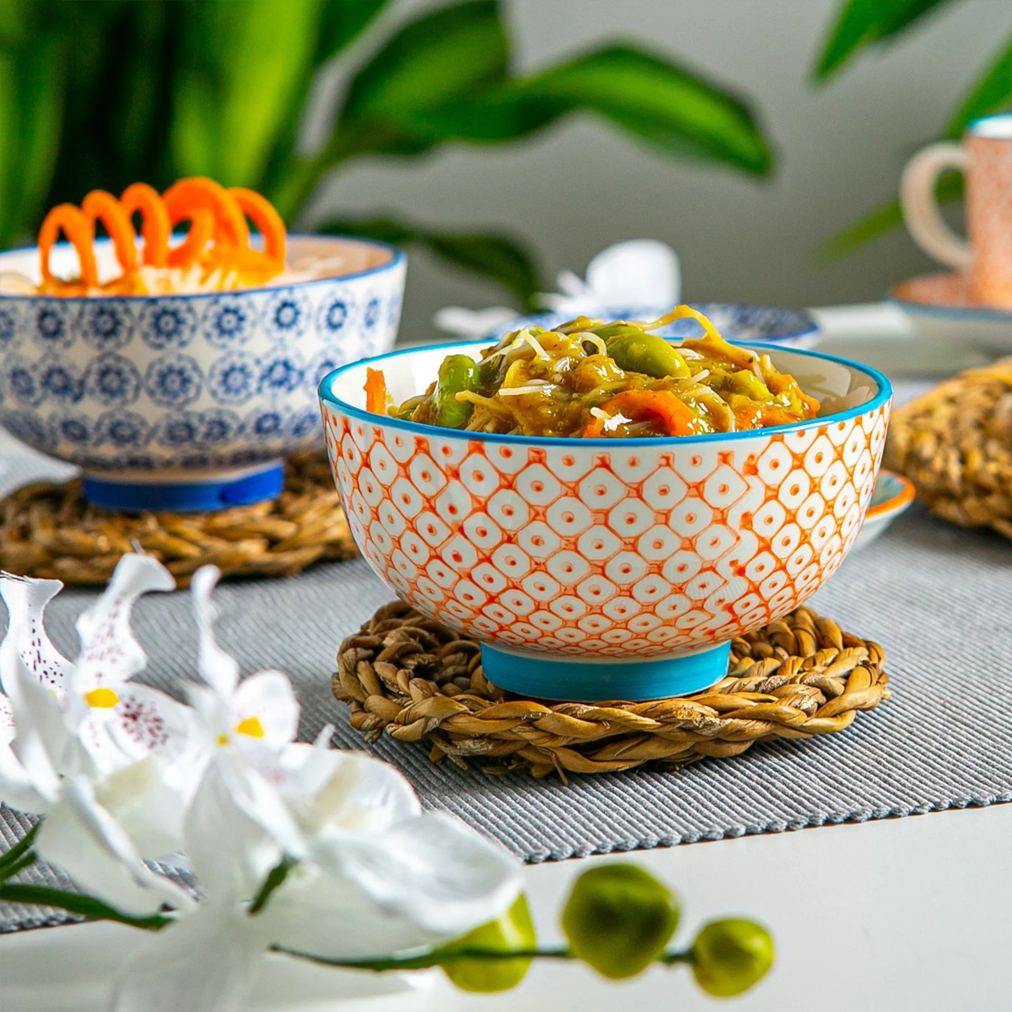 12cm Hand Printed Stoneware Rice Bowl - By Nicola Spring
