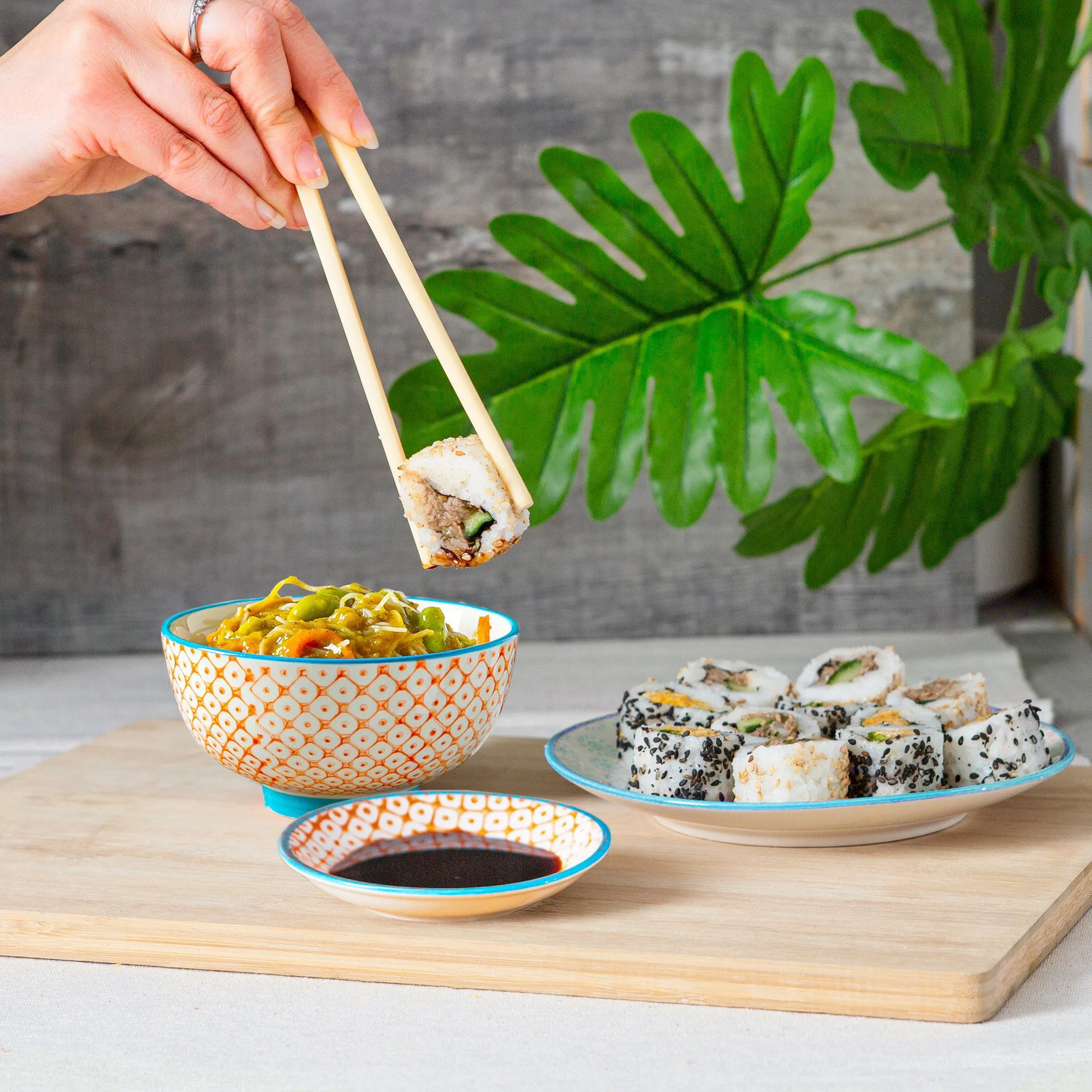 12cm Hand Printed Stoneware Rice Bowl - By Nicola Spring