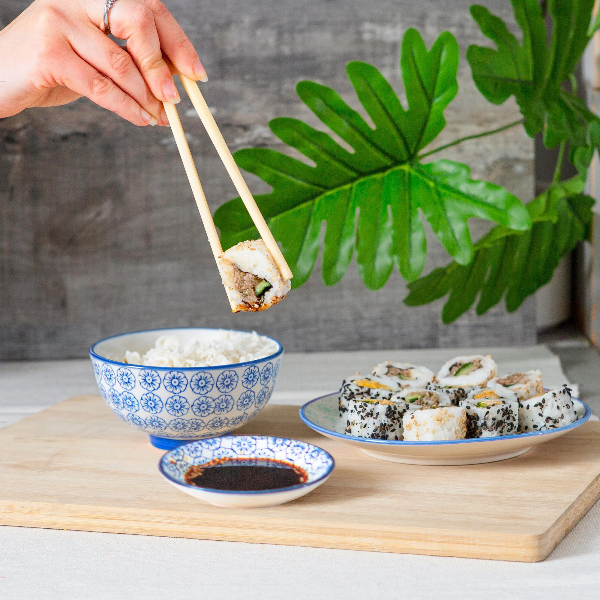 12cm Hand Printed Stoneware Rice Bowl - By Nicola Spring