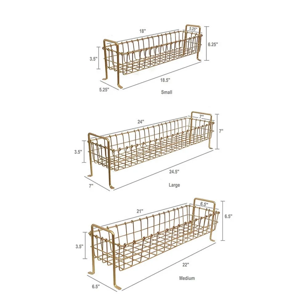 19, 22, 25 Inch Rectangular Trays, Set of 3, Wire Mesh Construction, Gold By Casagear Home