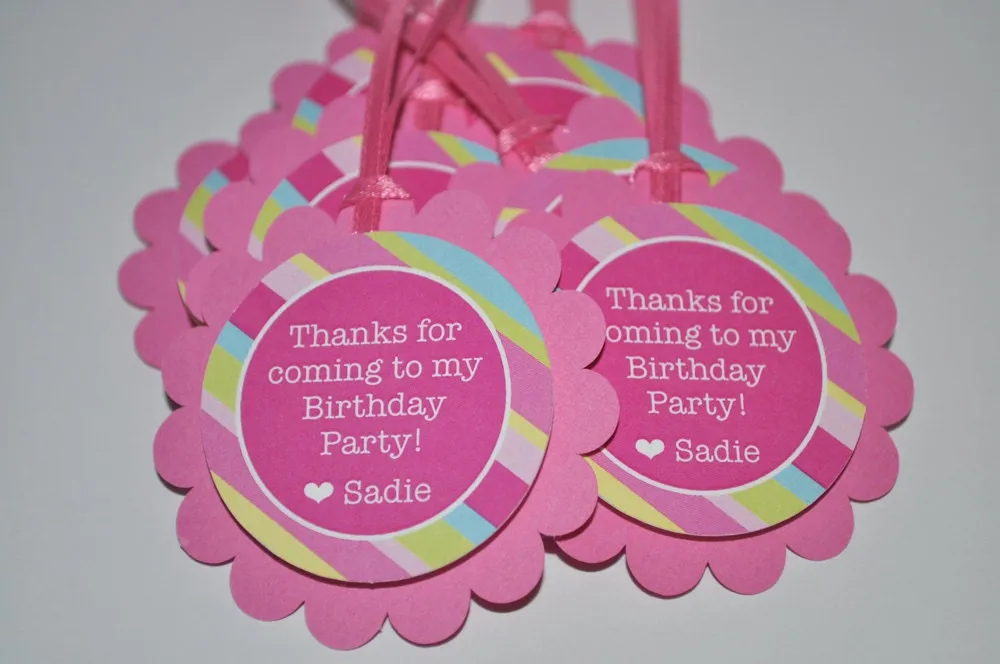 1st Birthday Favor Sticker Labels, Thank You Stickers, Birthday Favors, Girls 1st Birthday, Pink, Blue, Green Stripe - Set of 24
