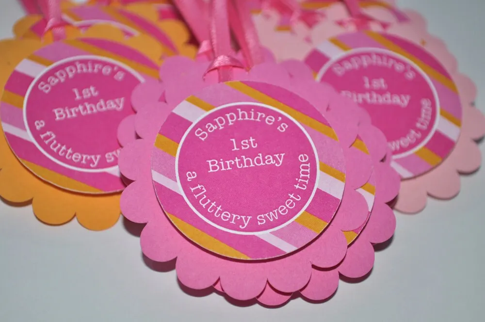 1st Birthday Favor Stickers Girls, Birthday Favor Stickers, Treat Bag Labels, Party Decorations, Goodie Bag Stickers - Set of 24