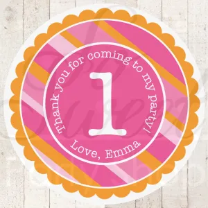 1st Birthday Favor Stickers Girls, Birthday Favor Stickers, Treat Bag Labels, Party Decorations, Goodie Bag Stickers - Set of 24