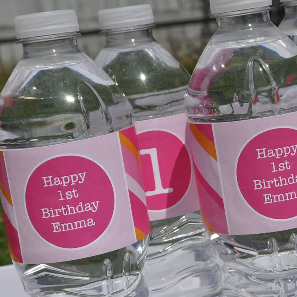 1st Birthday Favor Stickers Girls, Birthday Favor Stickers, Treat Bag Labels, Party Decorations, Goodie Bag Stickers - Set of 24