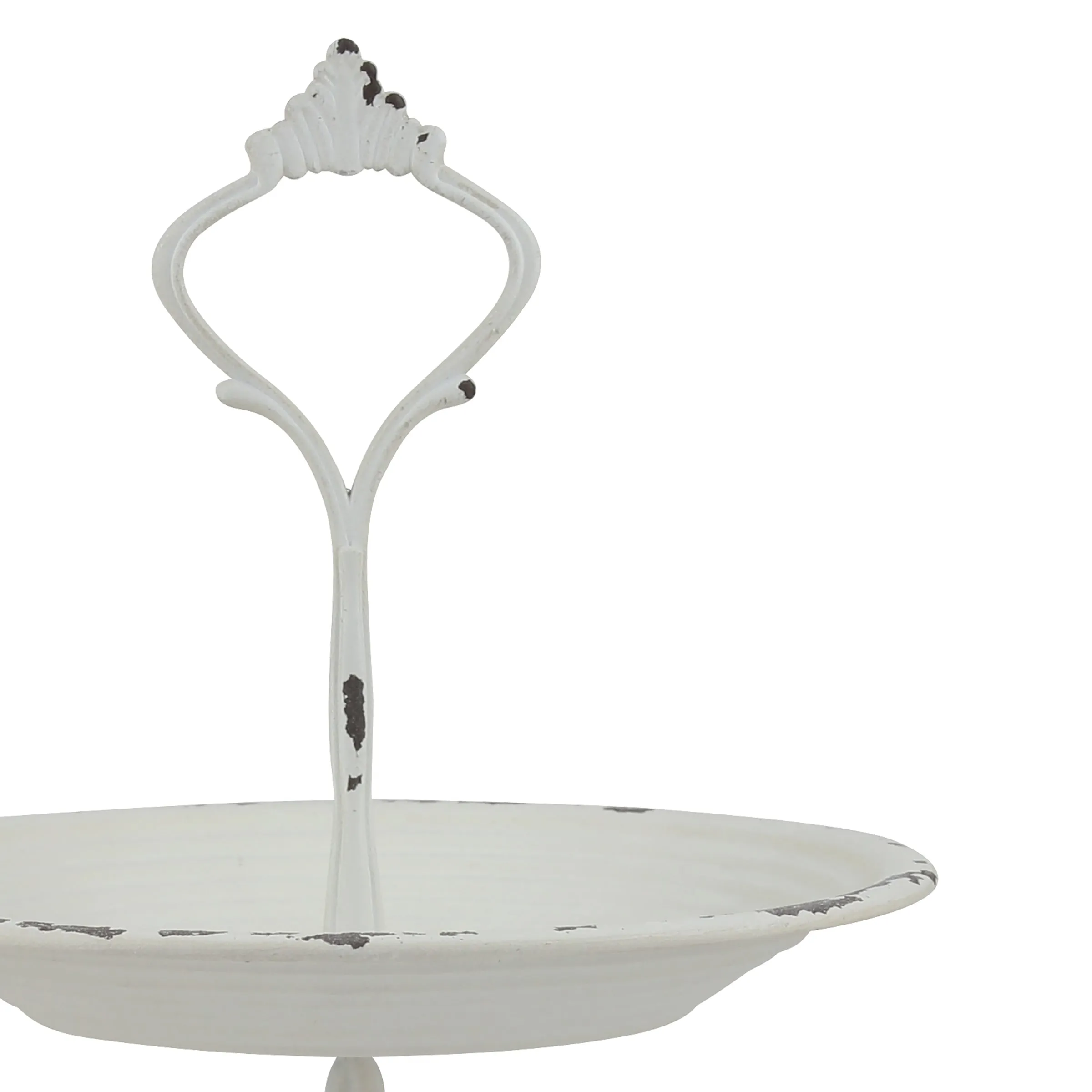 2-Tier Trinket Tray with Attached Handle - Metal - Off-White - 9.8" x 7.6"