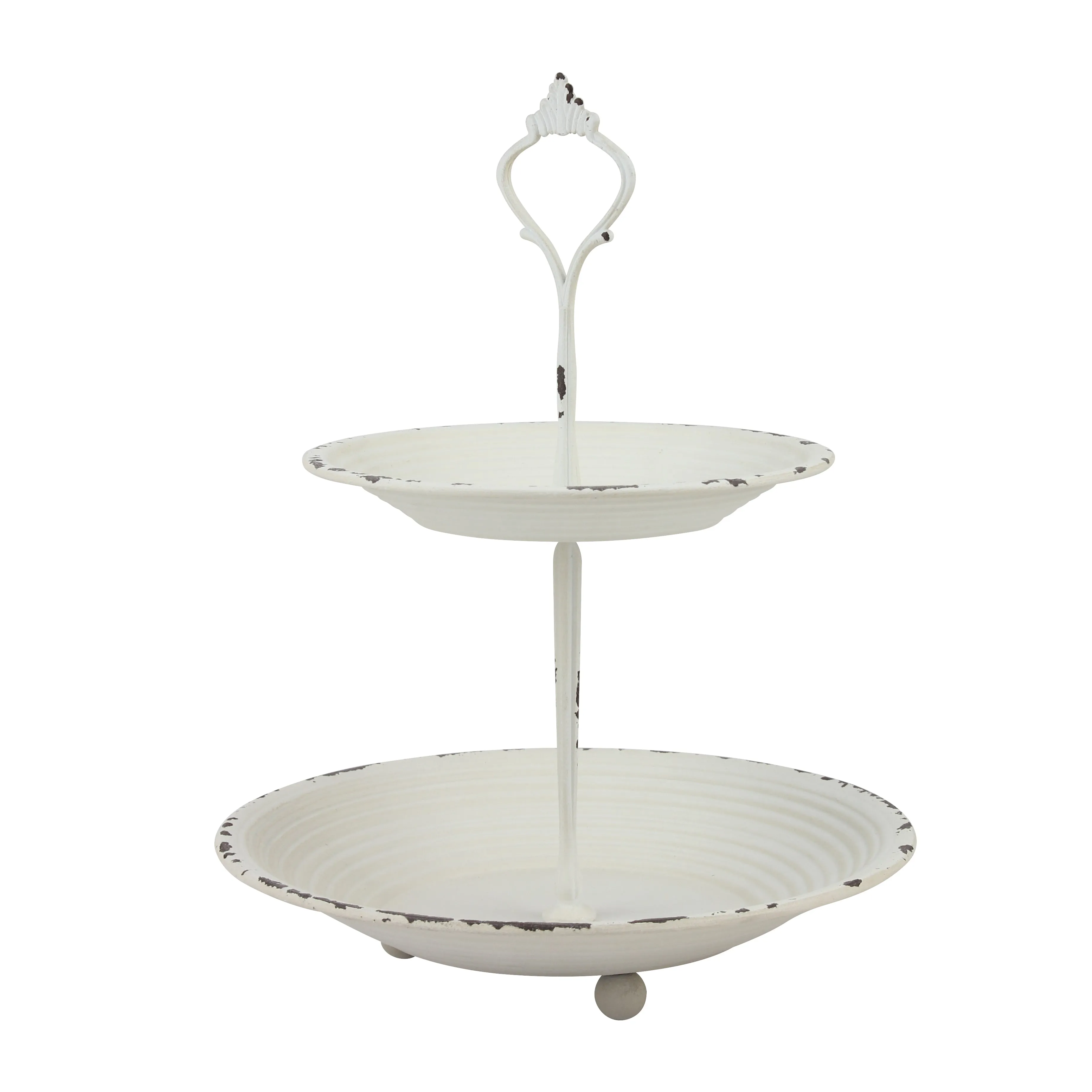 2-Tier Trinket Tray with Attached Handle - Metal - Off-White - 9.8" x 7.6"