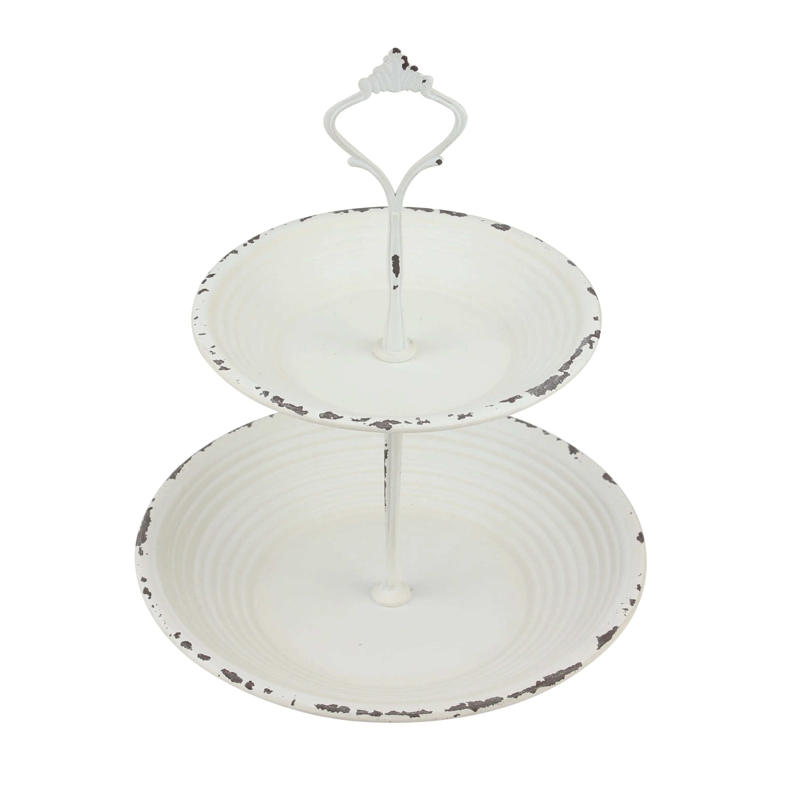 2-Tier Trinket Tray with Attached Handle - Metal - Off-White - 9.8" x 7.6"