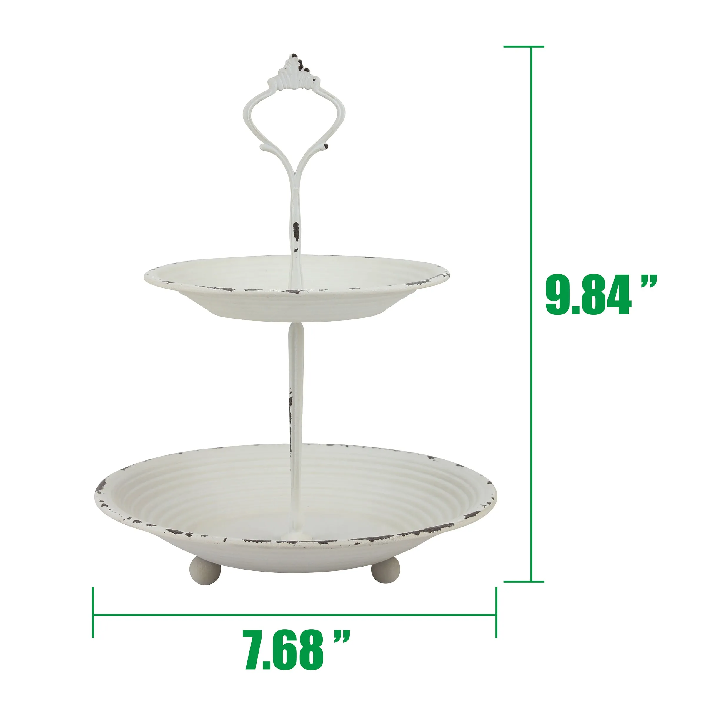 2-Tier Trinket Tray with Attached Handle - Metal - Off-White - 9.8" x 7.6"
