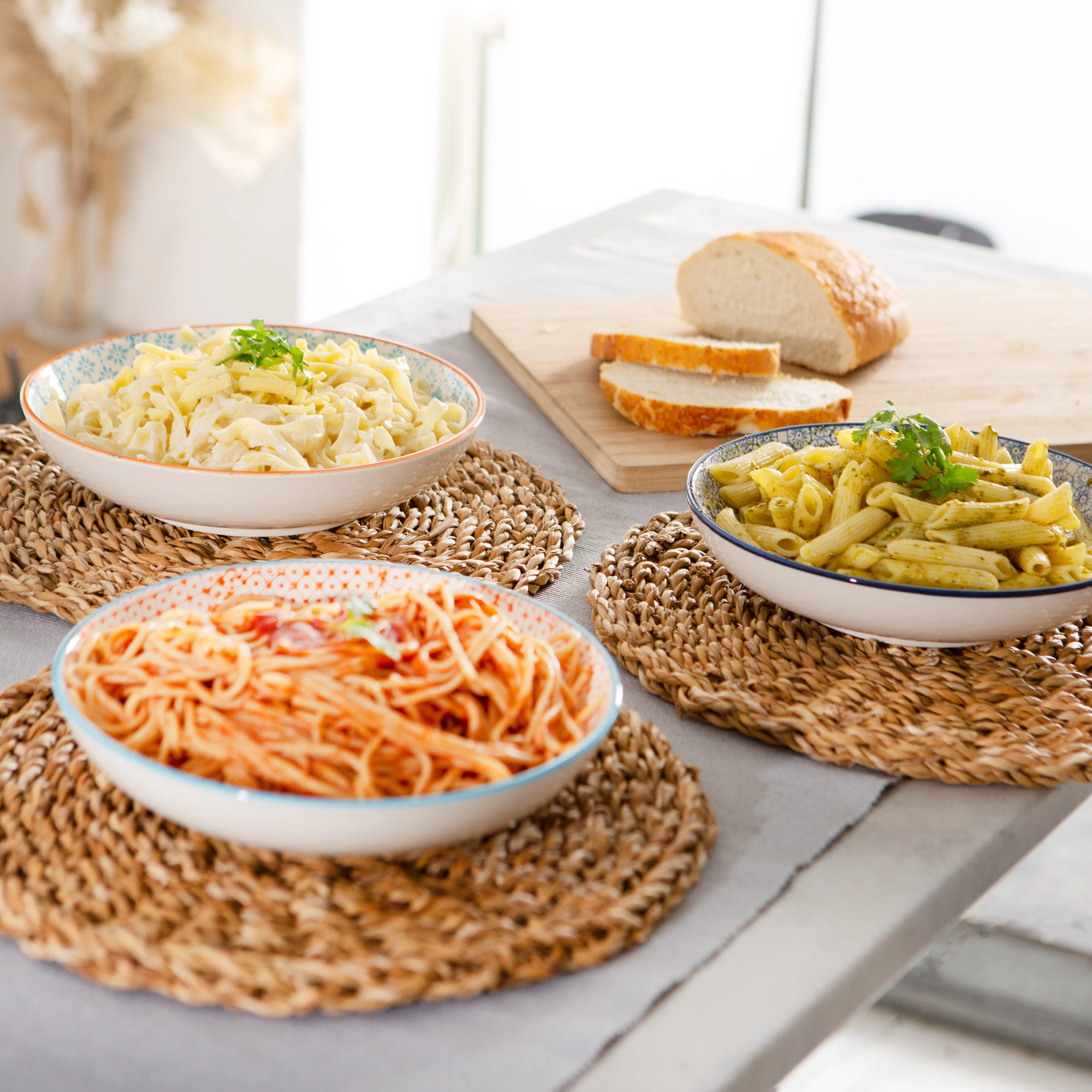 22cm Hand Printed Stoneware Pasta Bowls - Pack of Six - By Nicola Spring