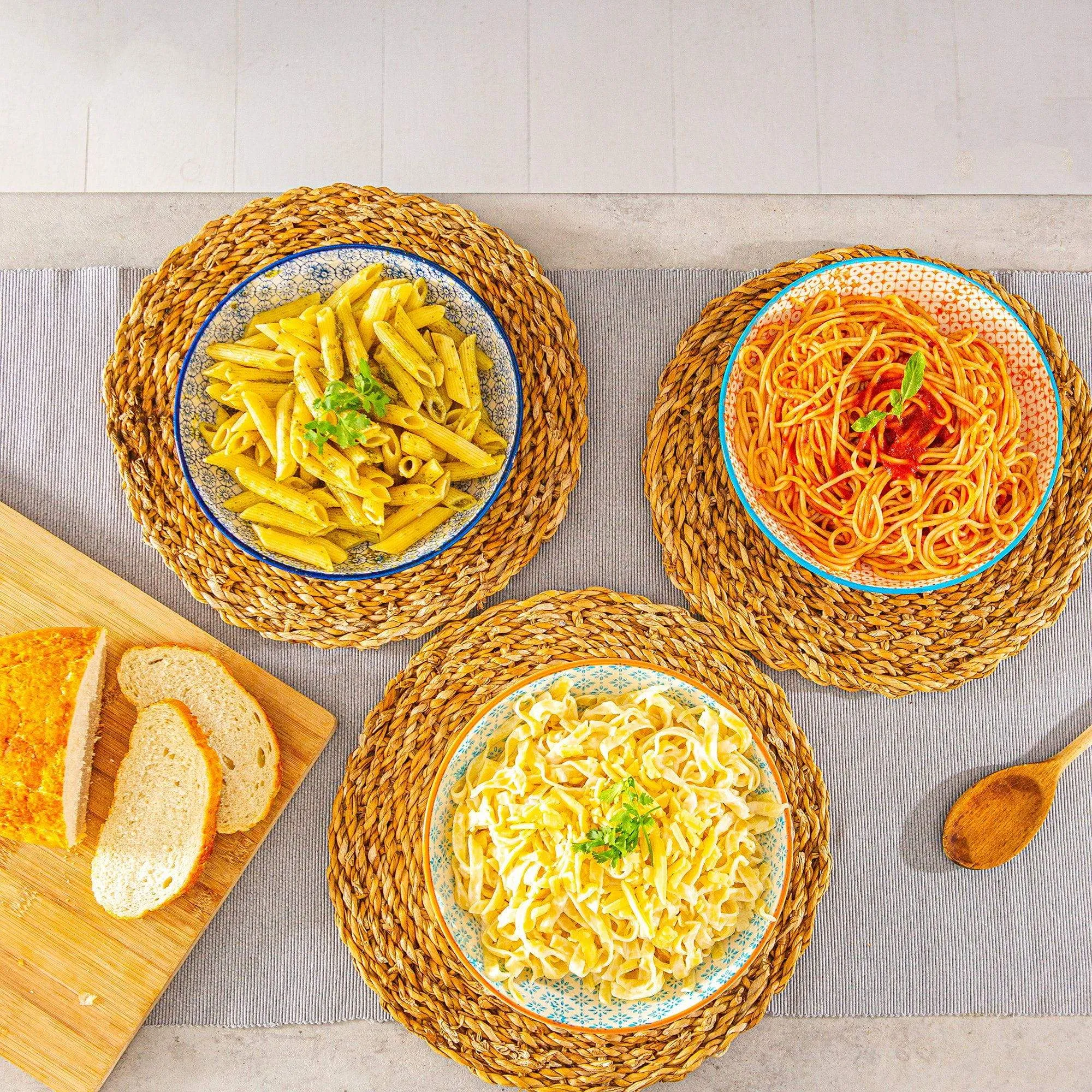 22cm Hand Printed Stoneware Pasta Bowls - Pack of Six - By Nicola Spring