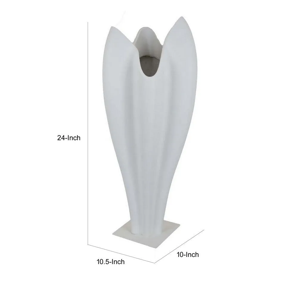24 Inch Accent Vase, Tulip Design, Square Base, Modern White Resin Finish By Casagear Home