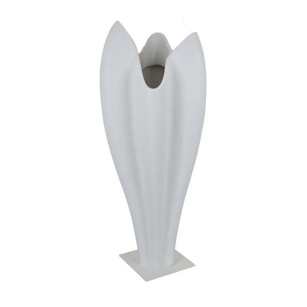 24 Inch Accent Vase, Tulip Design, Square Base, Modern White Resin Finish By Casagear Home