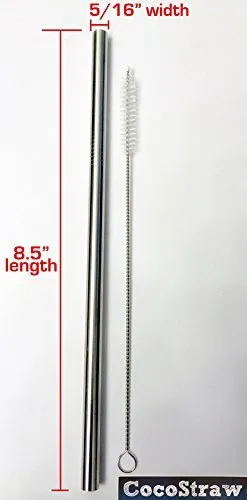 4 Stainless Steel Wide Smoothie Straws   Cleaning Brush   Citrus Peeler - CocoStraw Large Straight Frozen Drink Straw
