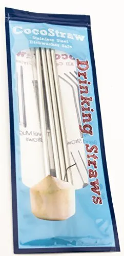 4 Stainless Steel Wide Smoothie Straws   Cleaning Brush   Citrus Peeler - CocoStraw Large Straight Frozen Drink Straw