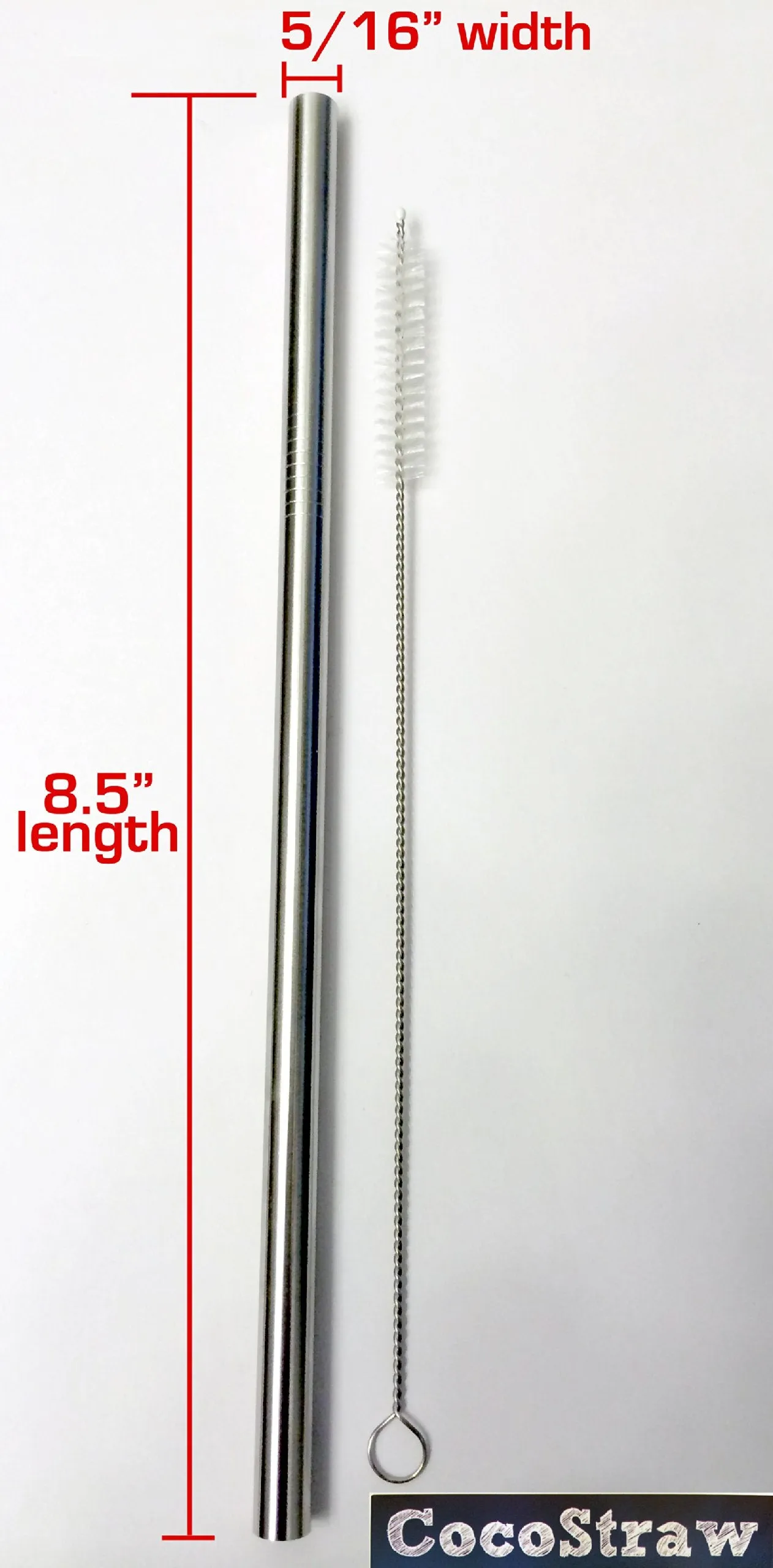 4 Stainless Steel Wide Smoothie Straws   Cleaning Brush   Citrus Peeler - CocoStraw Large Straight Frozen Drink Straw