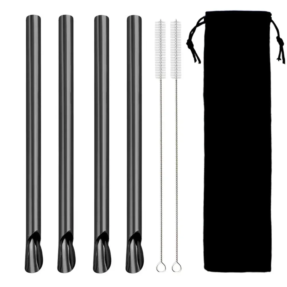 7 Piece Stainless Steel Bubble Tea Straw Set With Brush And Spoon