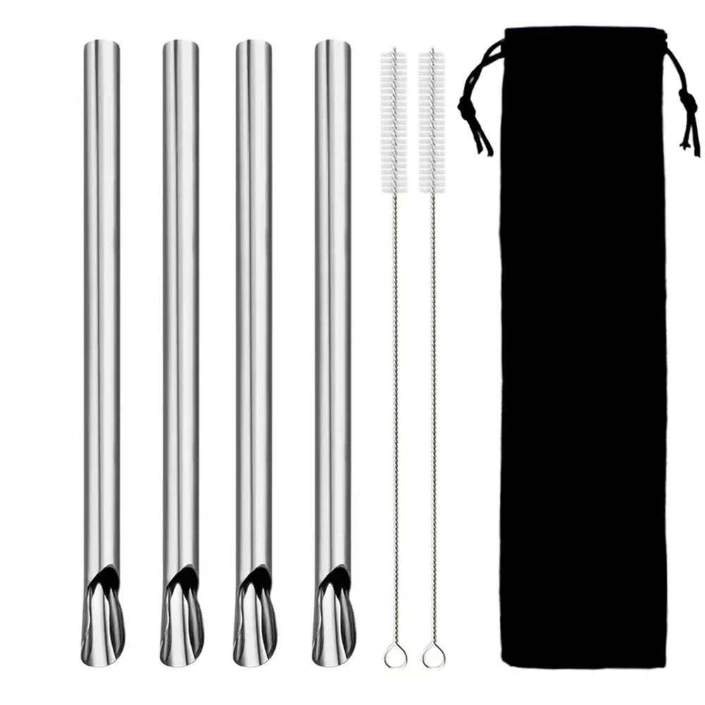 7 Piece Stainless Steel Bubble Tea Straw Set With Brush And Spoon
