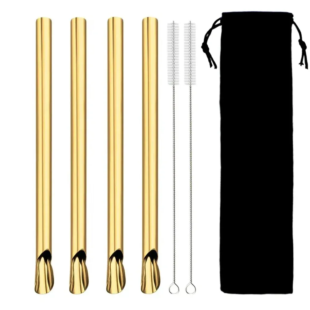 7 Piece Stainless Steel Bubble Tea Straw Set With Brush And Spoon