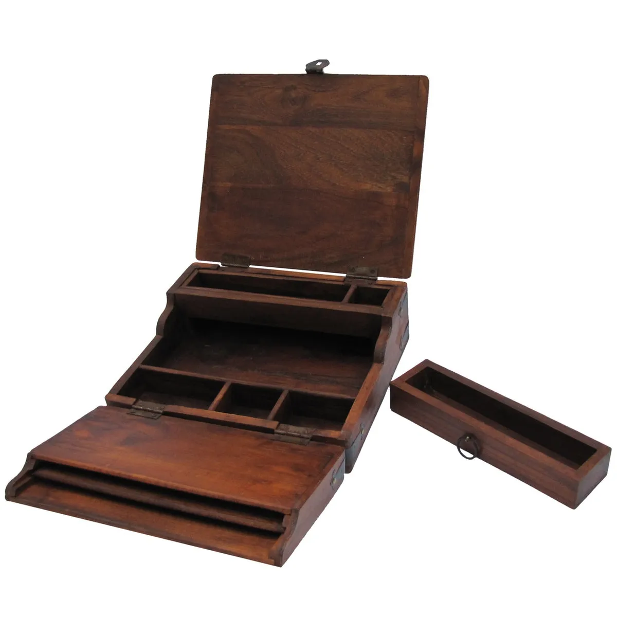 Antique Reproduction  Folding Portable Wood Document Box