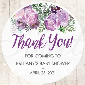 Baby Shower Favor Stickers, Girl Baby Shower Purple Floral, Thank You Stickers Favor Tag Labels, Goodie Bag Stickers Treat Bag - Set of 24