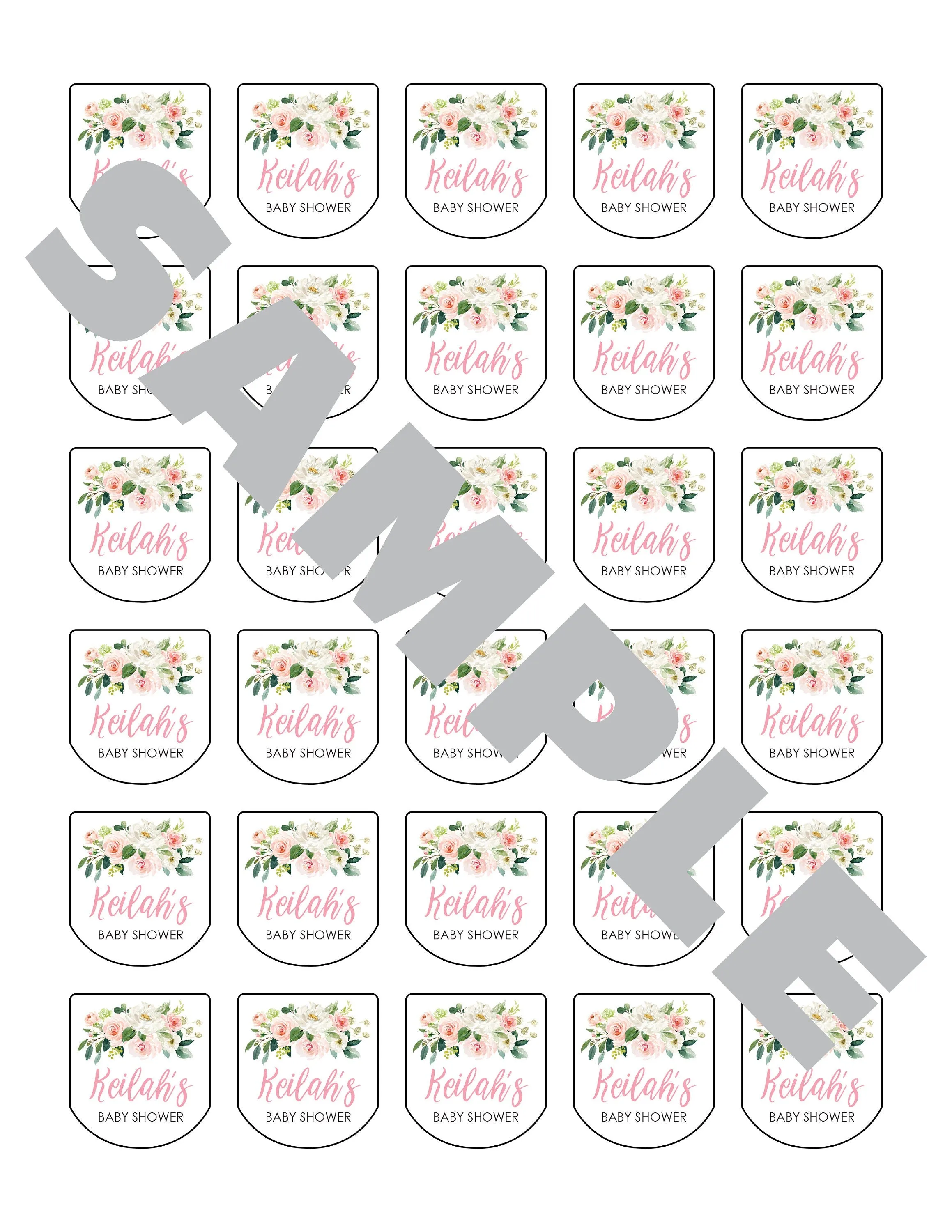 Baby Shower Hand Sanitizer Labels Blush Floral, Girl Baby Shower Favor, Hand Sanitizer Labels - Set of 30 Labels