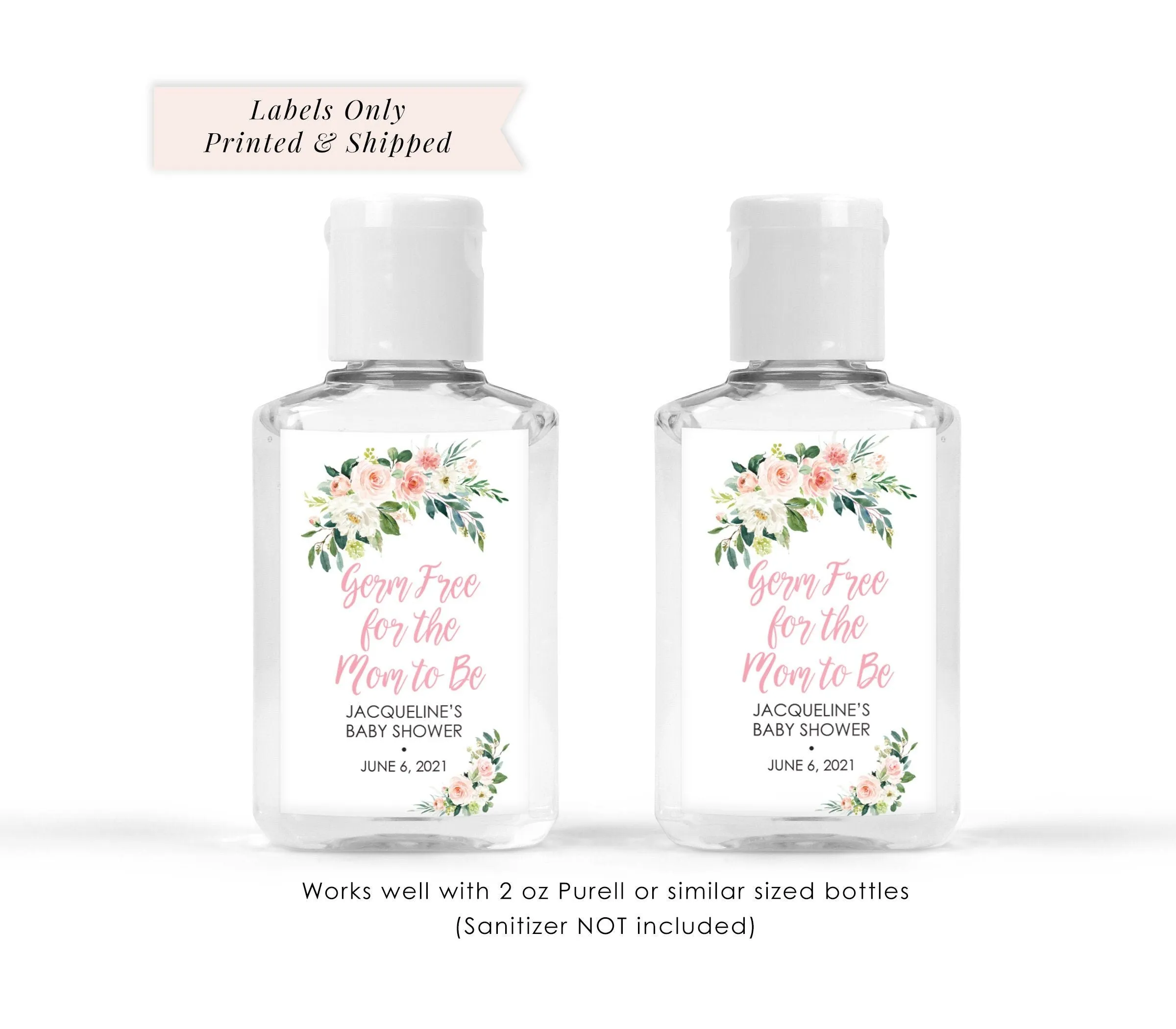 Baby Shower Sanitizer Favor Labels 2oz   Sanitizer Labels, Pink Blush Floral Baby Shower Girls Baby Shower - Set of 20 Labels