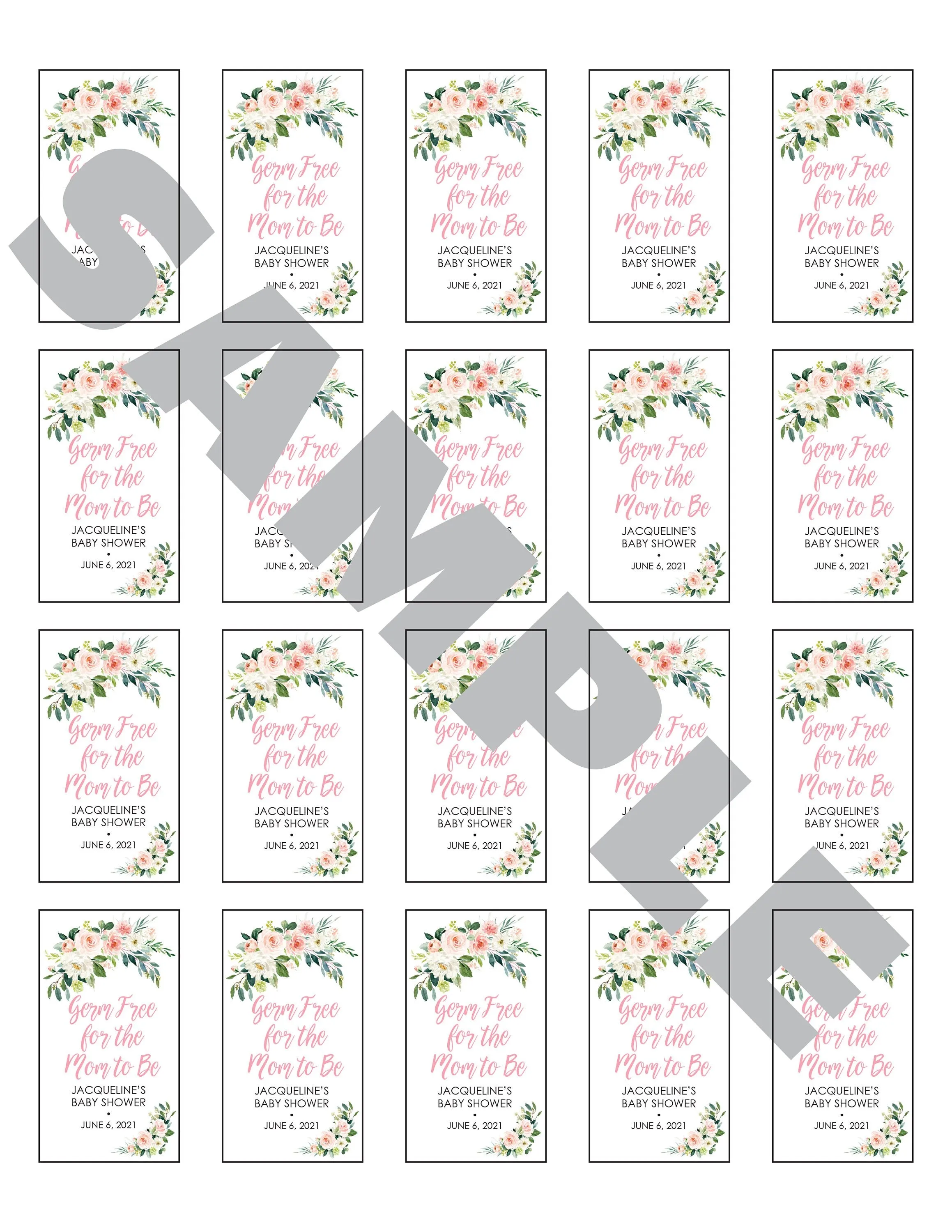 Baby Shower Sanitizer Favor Labels 2oz   Sanitizer Labels, Pink Blush Floral Baby Shower Girls Baby Shower - Set of 20 Labels