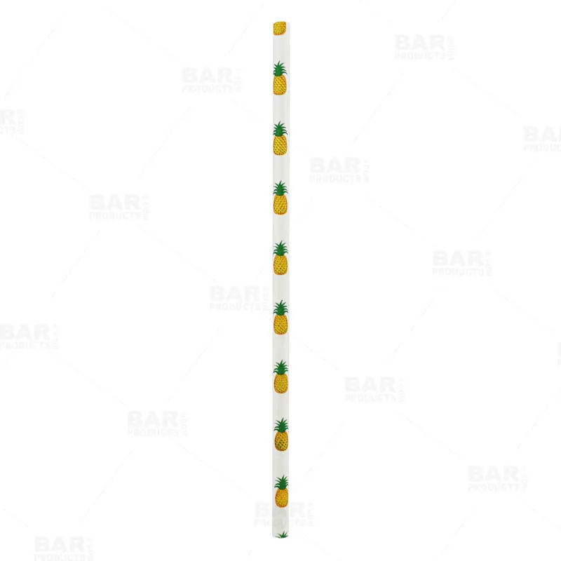 BarConic® "Eco-Friendly" Paper Straws - 7 3/4" Pineapple Design - Packs of 100