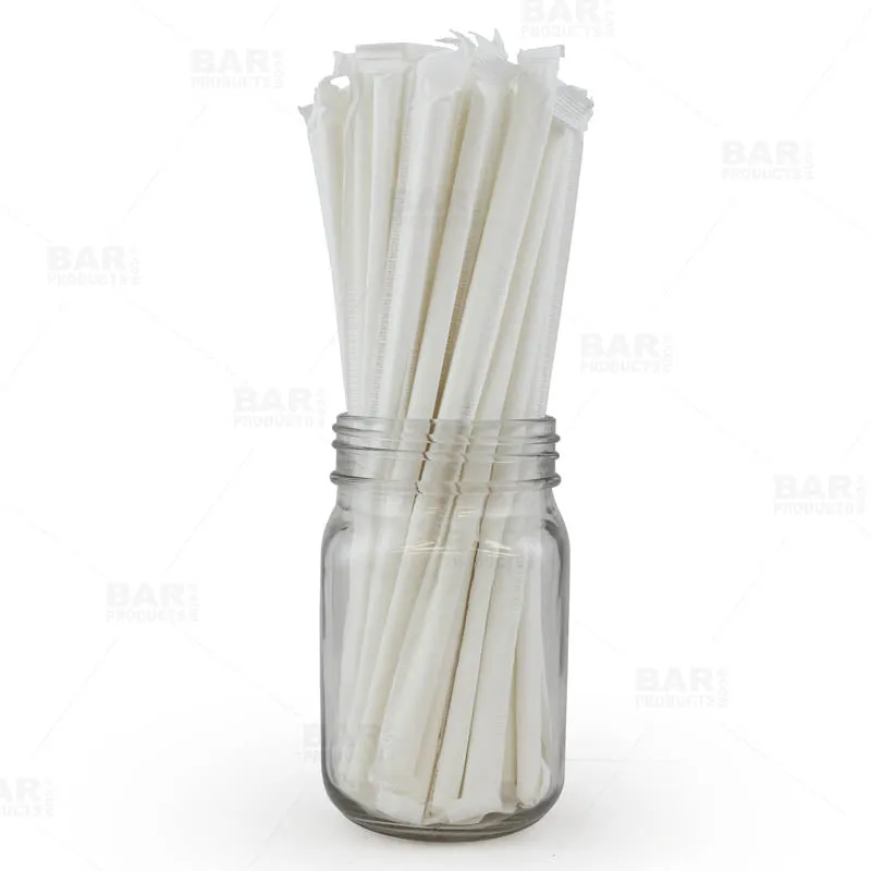 BarConic® "Eco-Friendly" Wrapped Paper Straws - 7 3/4" Solid White - Packs of 100