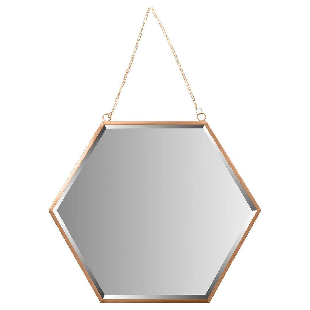 Beveled Hexagon Mirror for Wall Decor With Chain