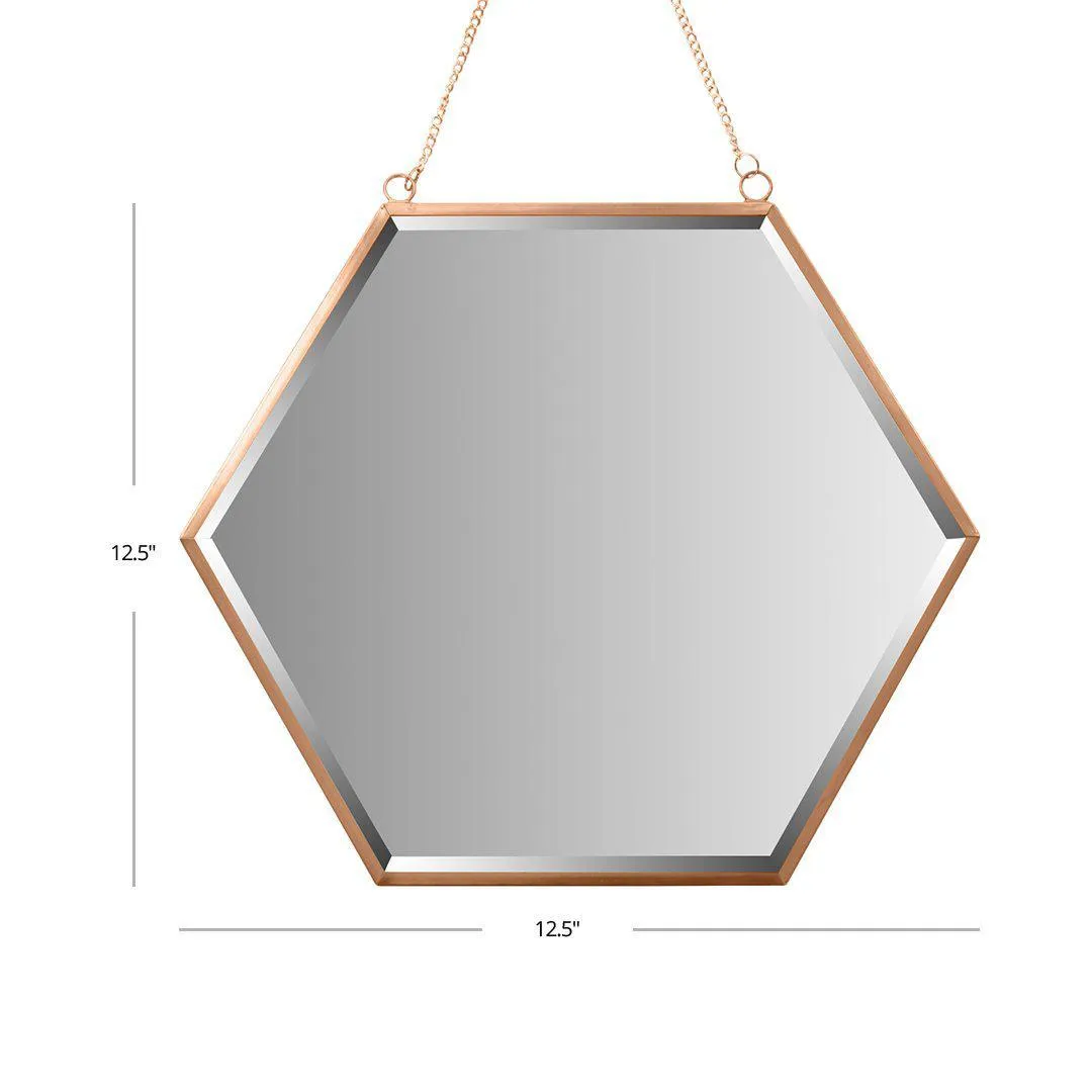 Beveled Hexagon Mirror for Wall Decor With Chain