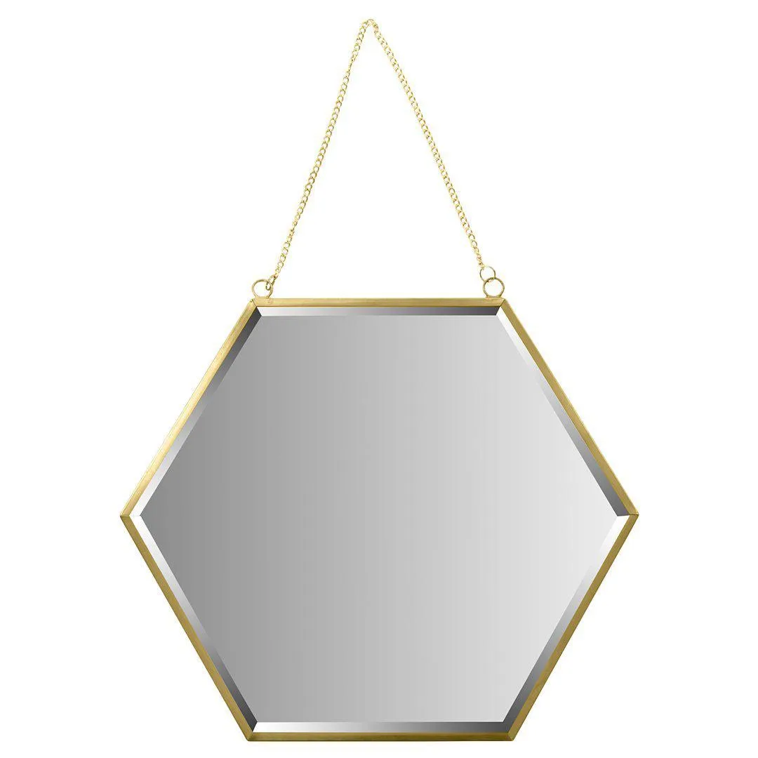 Beveled Hexagon Mirror for Wall Decor With Chain