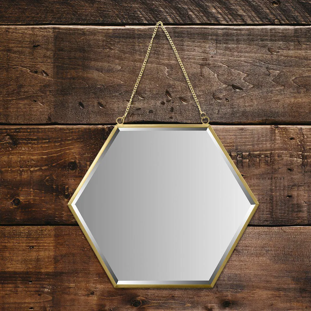Beveled Hexagon Mirror for Wall Decor With Chain