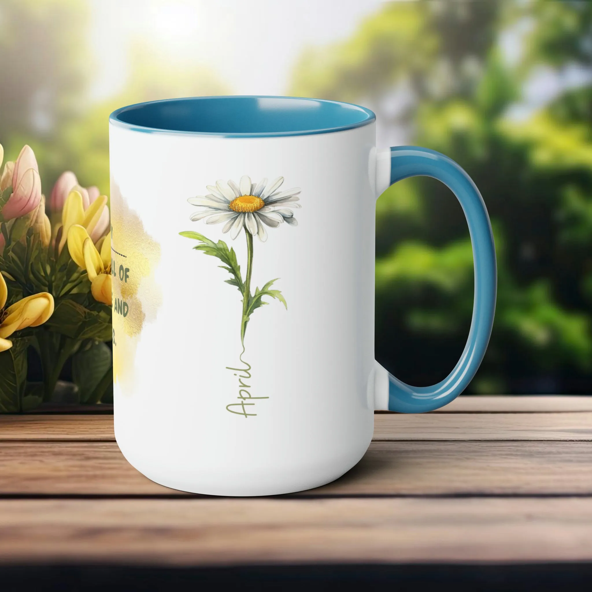 Birth Month Flower Two-Tone Coffee Mugs, 15oz, April Birth Month Flower mug.