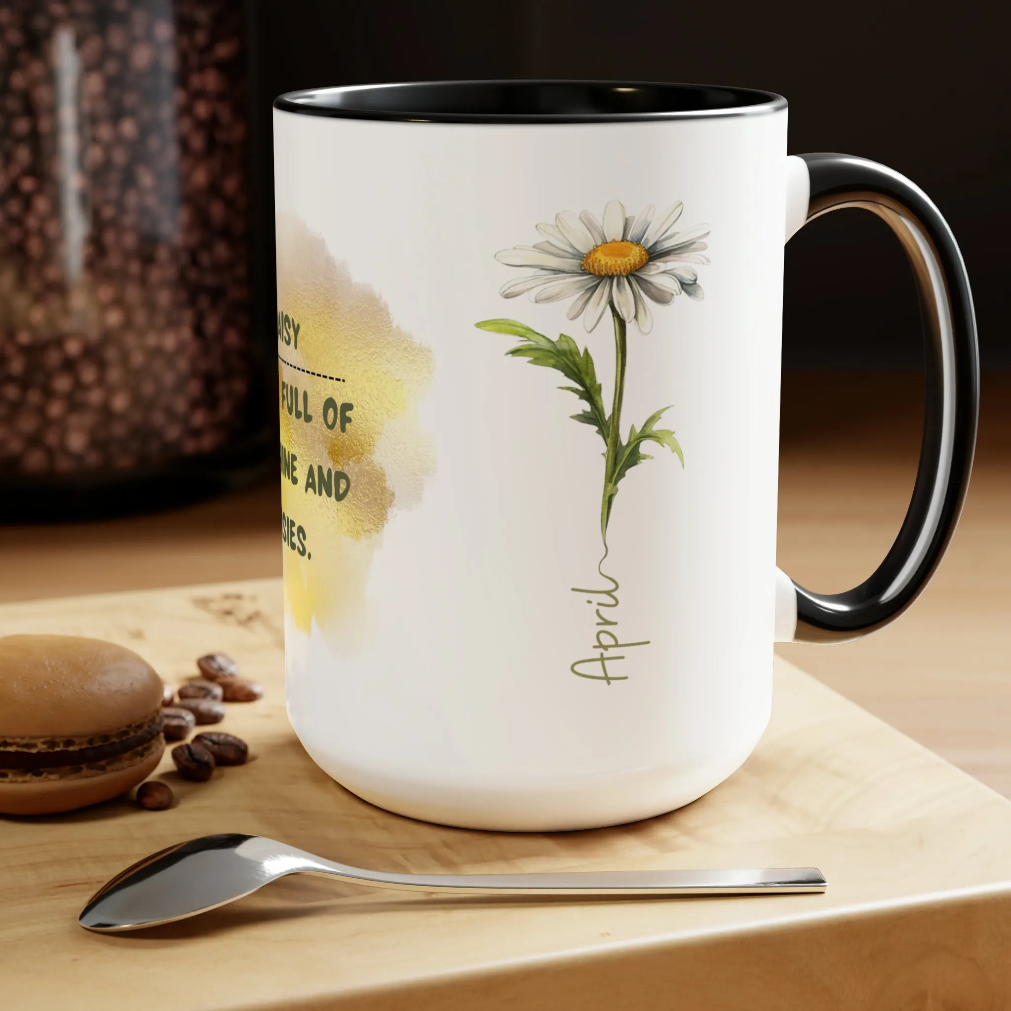Birth Month Flower Two-Tone Coffee Mugs, 15oz, April Birth Month Flower mug.