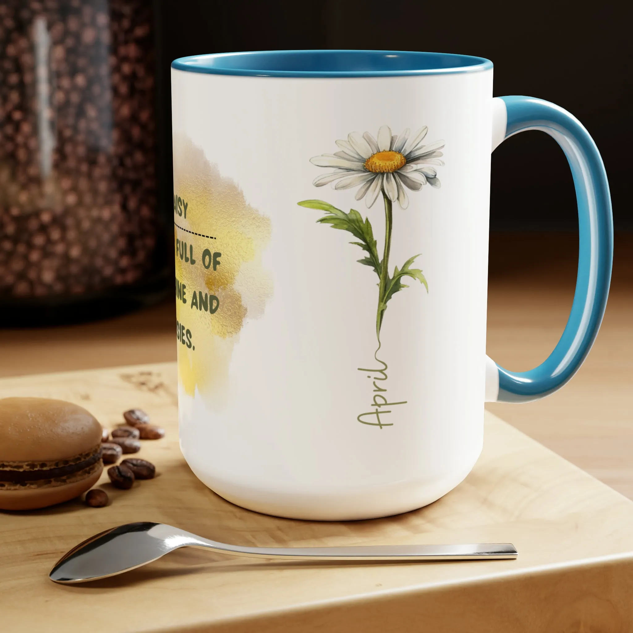 Birth Month Flower Two-Tone Coffee Mugs, 15oz, April Birth Month Flower mug.