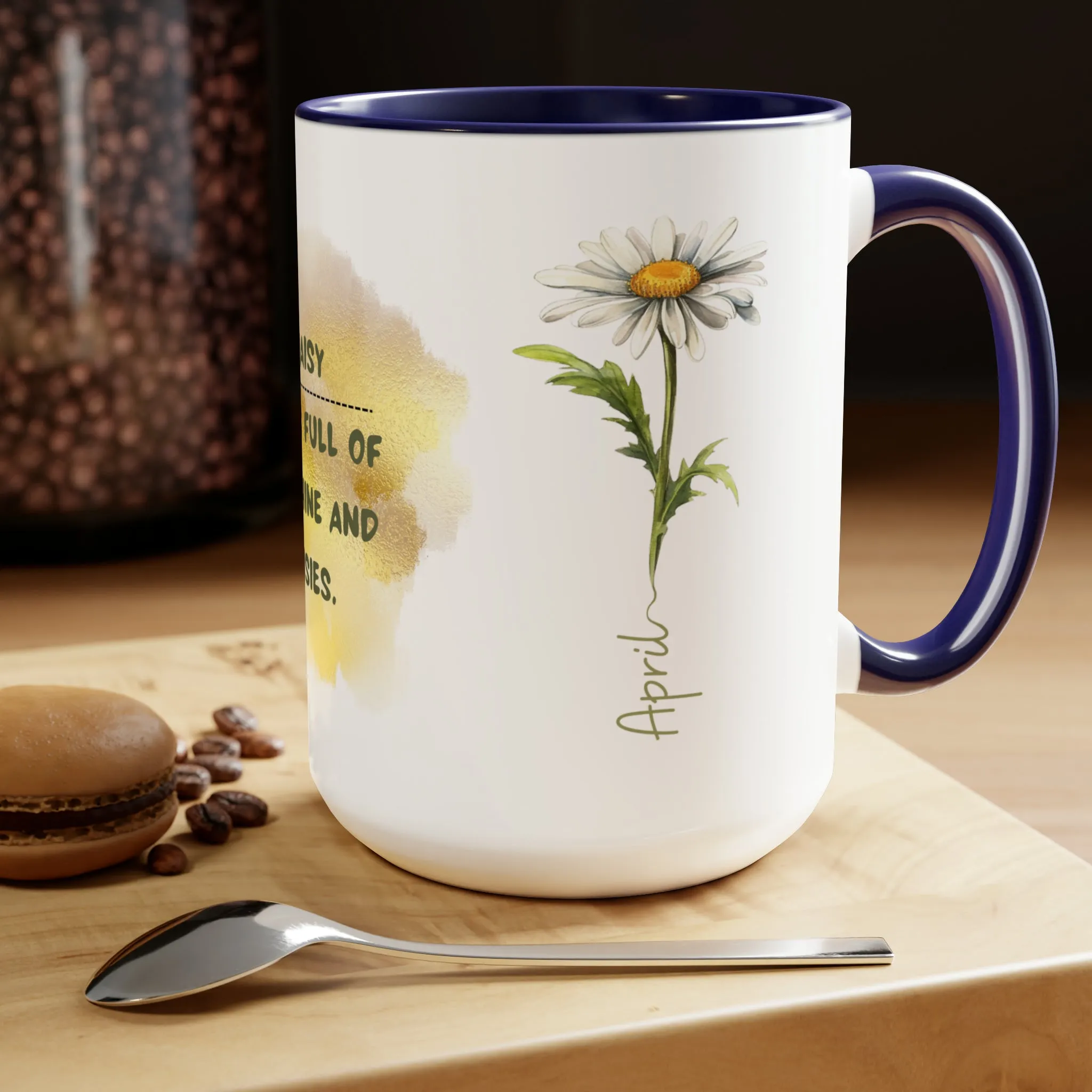 Birth Month Flower Two-Tone Coffee Mugs, 15oz, April Birth Month Flower mug.