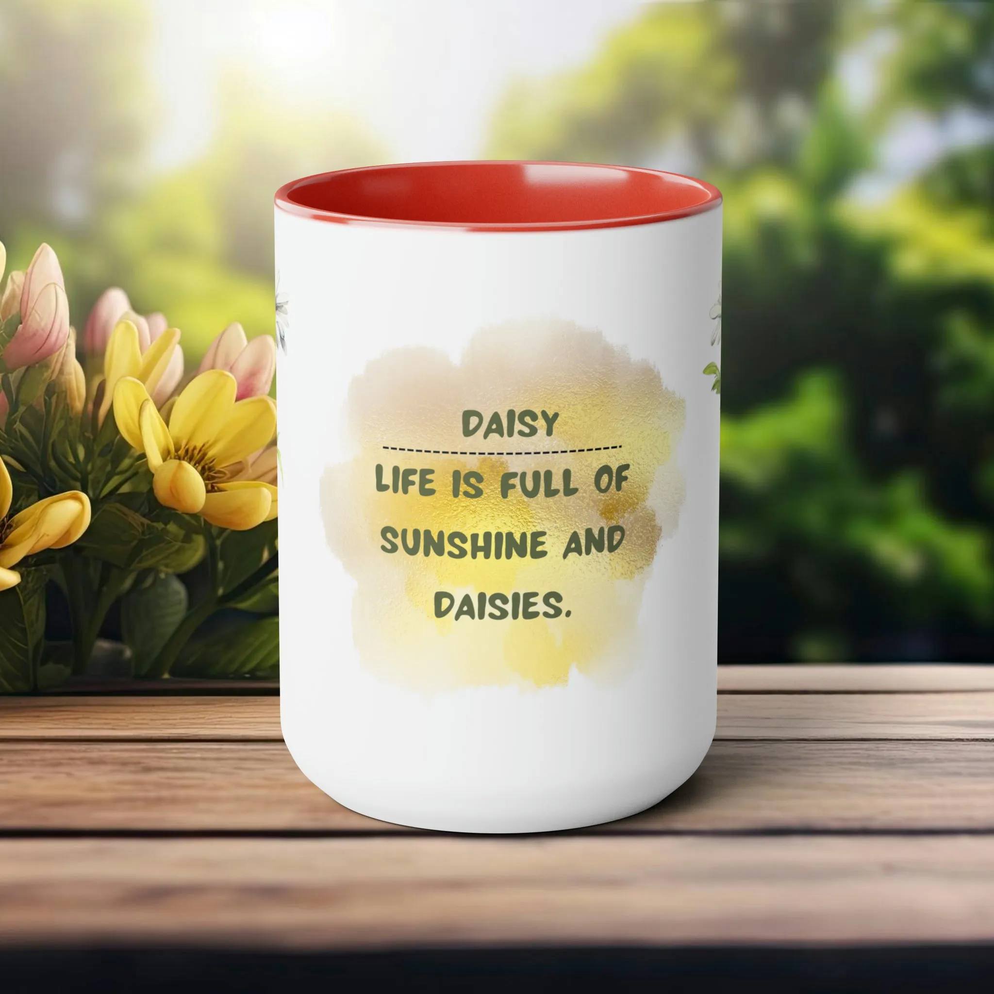 Birth Month Flower Two-Tone Coffee Mugs, 15oz, April Birth Month Flower mug.
