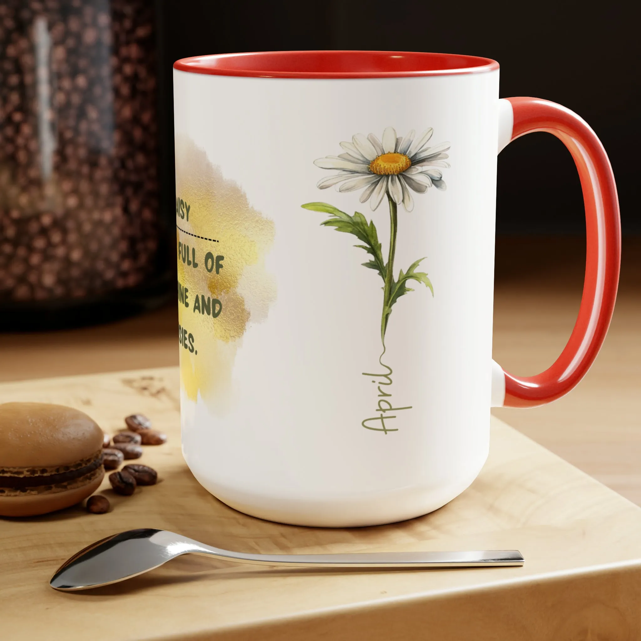Birth Month Flower Two-Tone Coffee Mugs, 15oz, April Birth Month Flower mug.