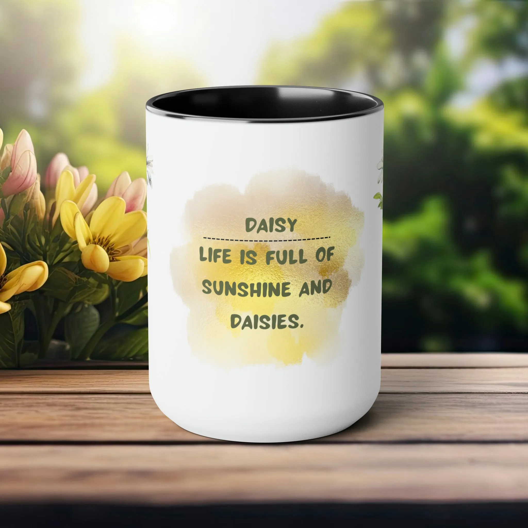 Birth Month Flower Two-Tone Coffee Mugs, 15oz, April Birth Month Flower mug.