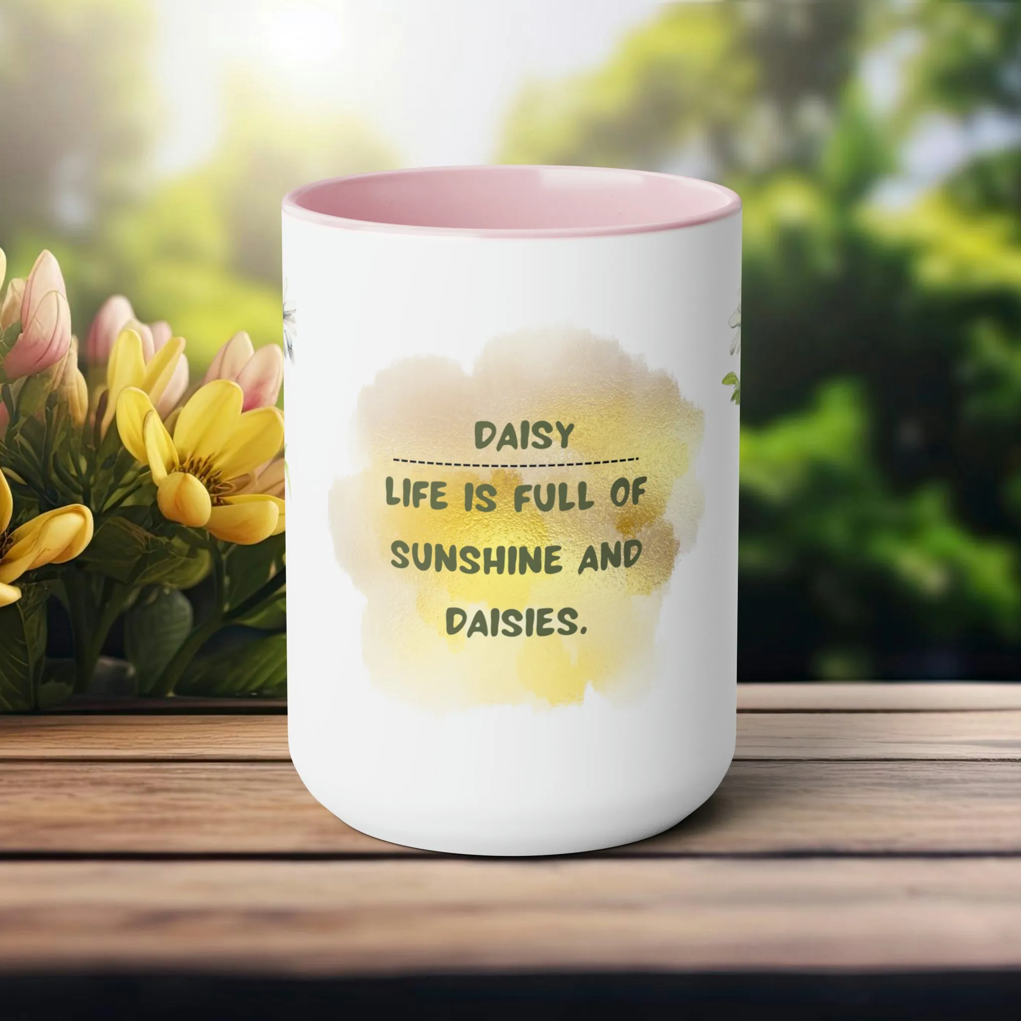 Birth Month Flower Two-Tone Coffee Mugs, 15oz, April Birth Month Flower mug.