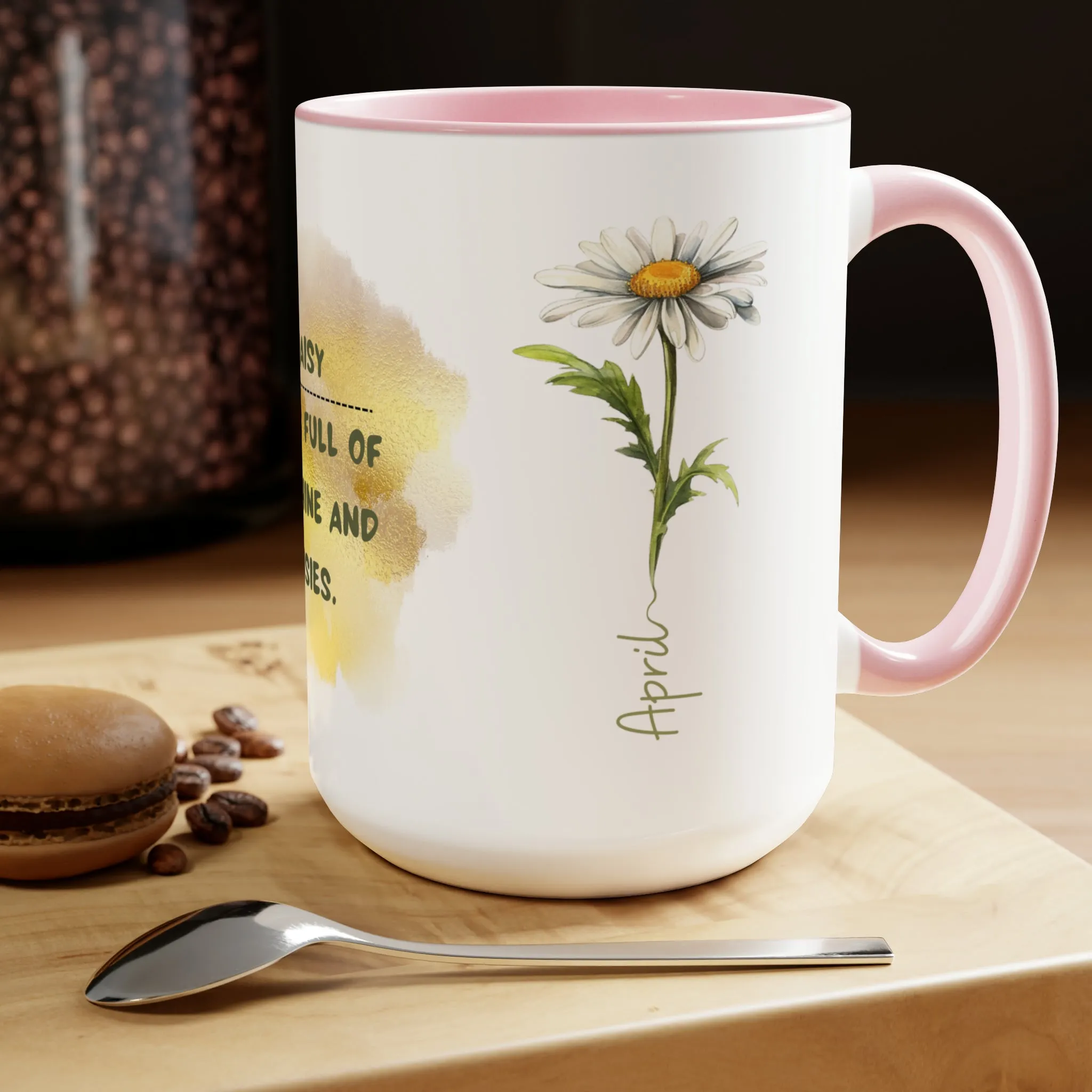 Birth Month Flower Two-Tone Coffee Mugs, 15oz, April Birth Month Flower mug.