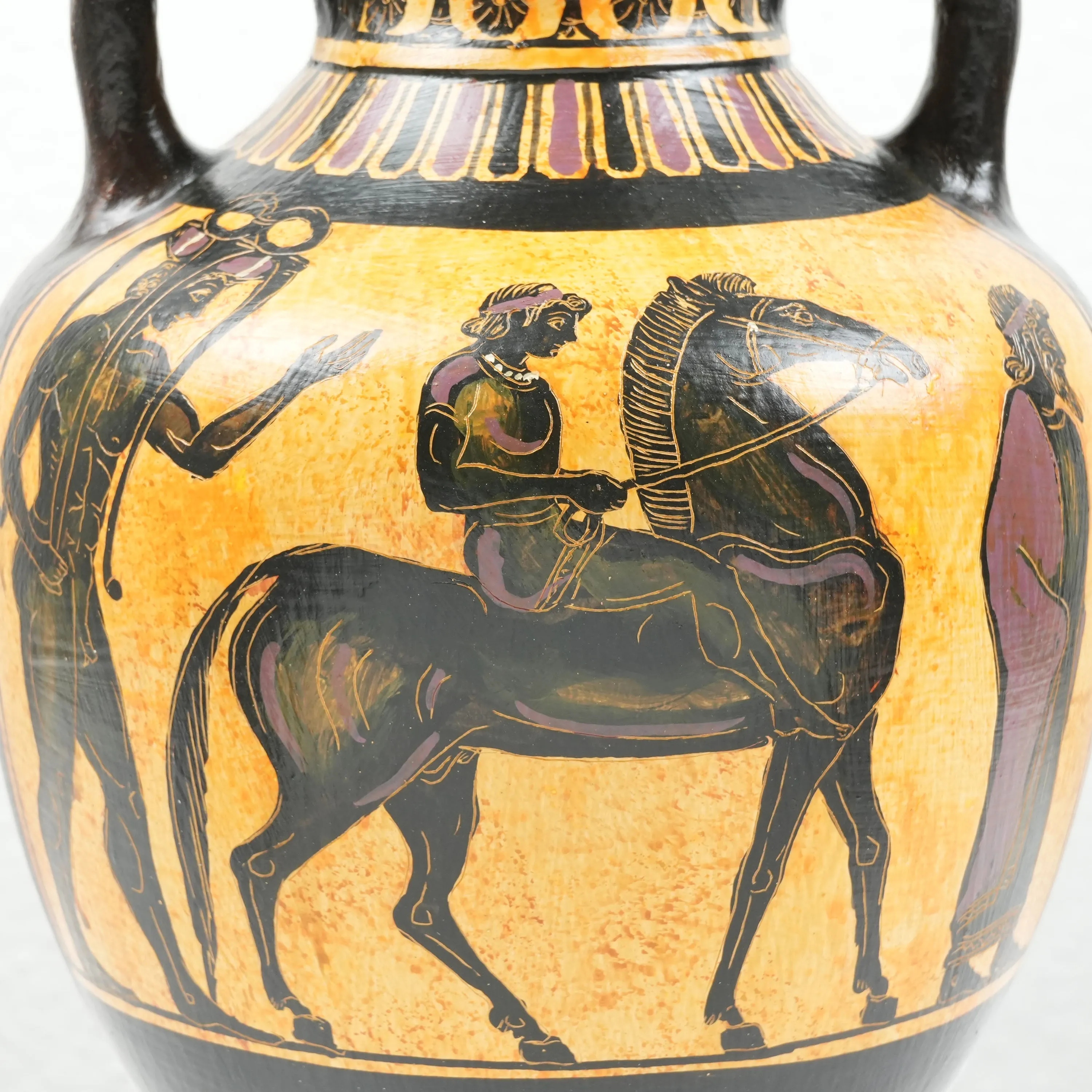 Black-Figure Greek Vase Urn with Mythological Scene