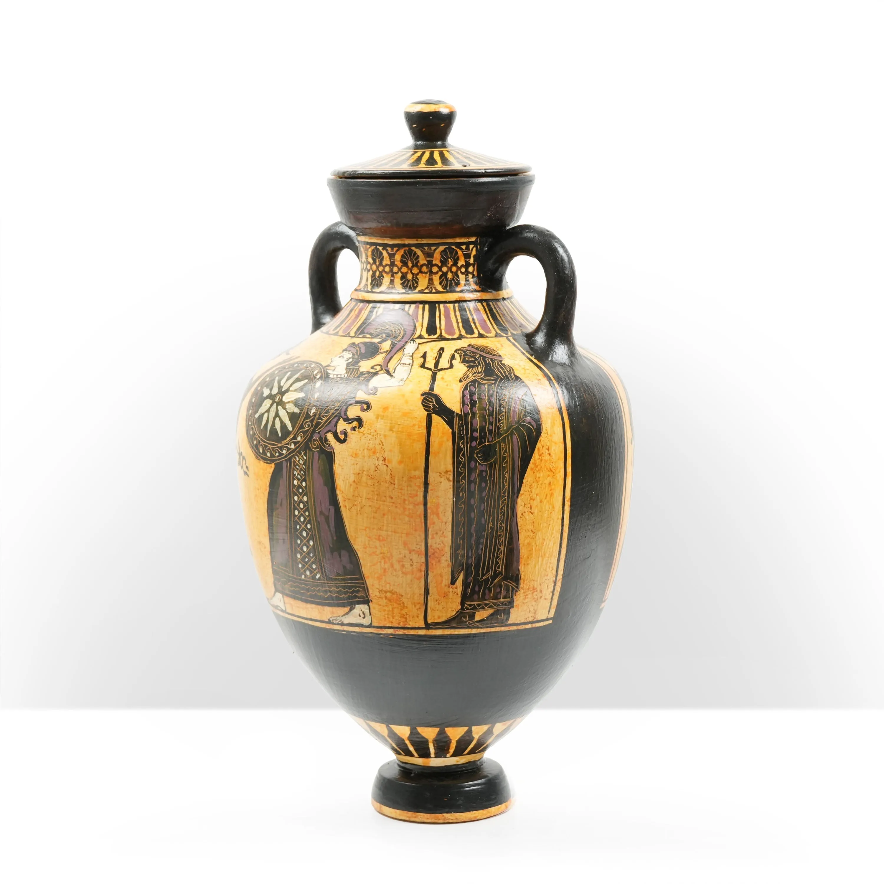 Black-Figure Greek Vase Urn with Mythological Scene