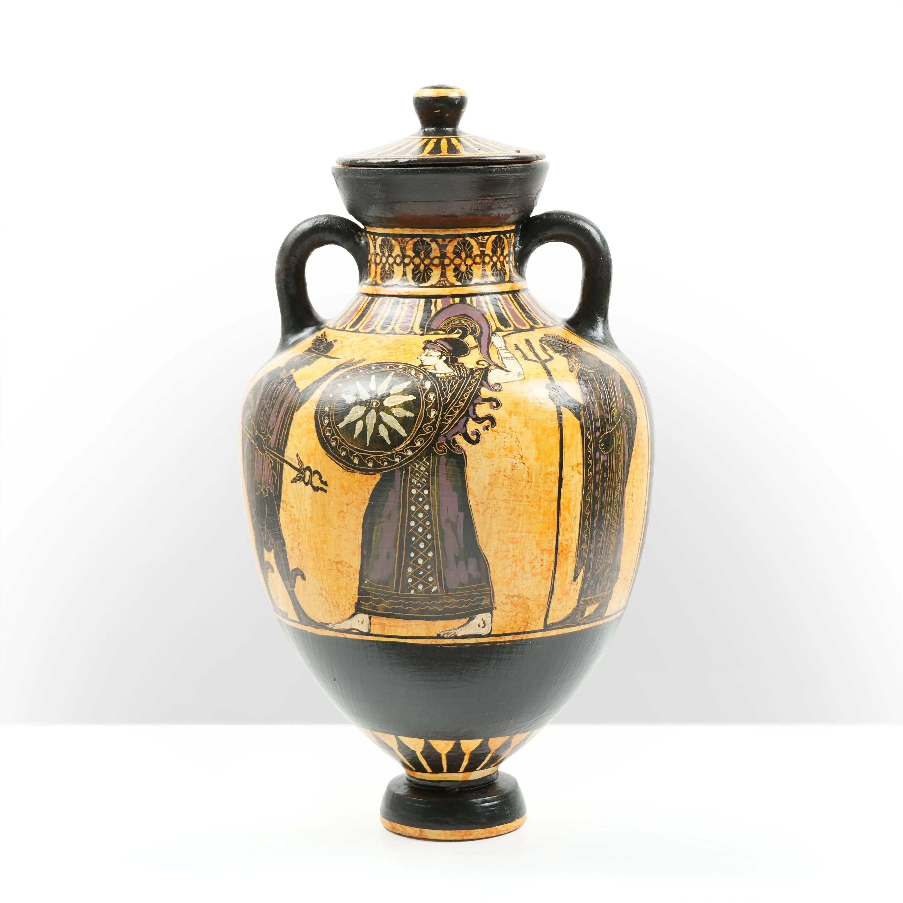 Black-Figure Greek Vase Urn with Mythological Scene