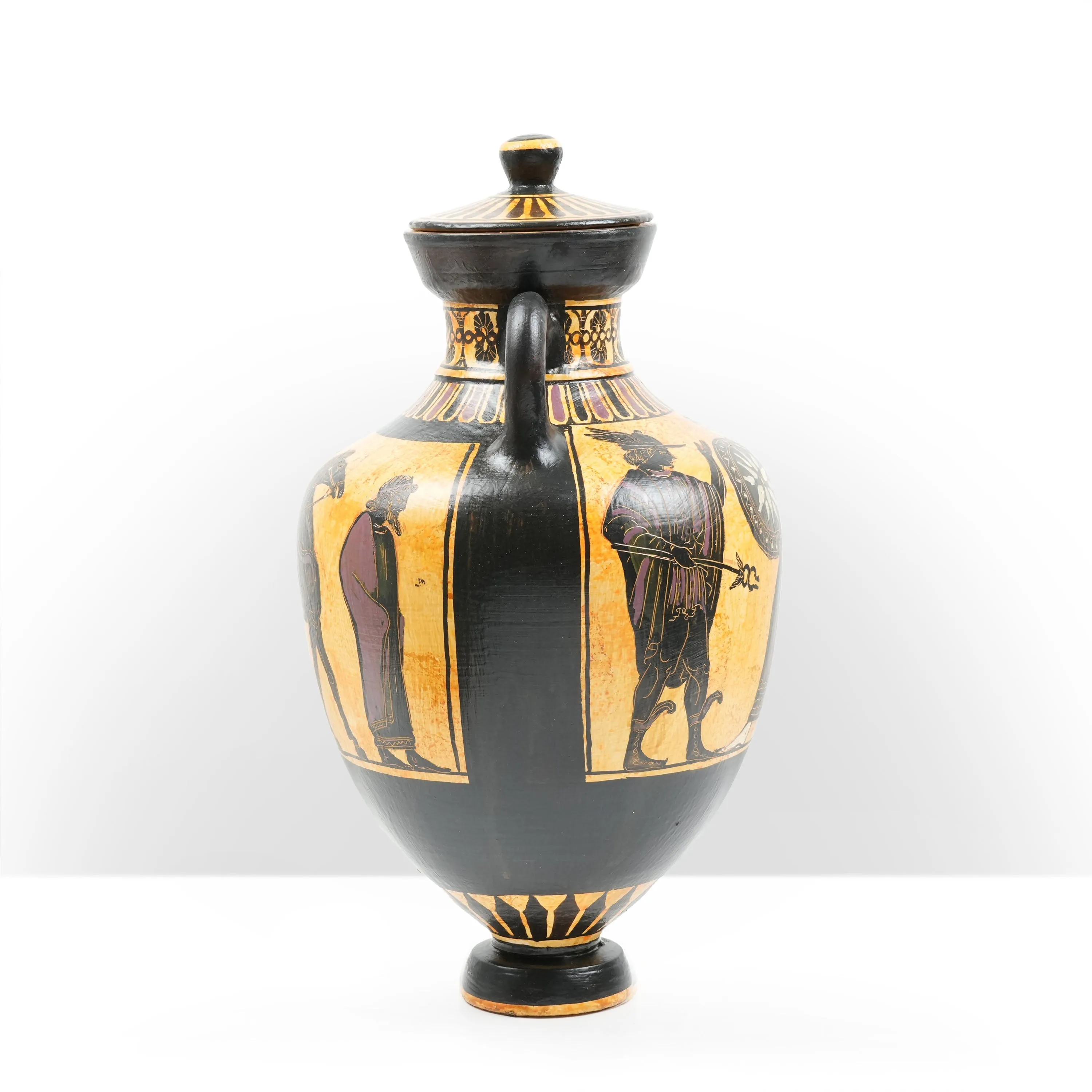 Black-Figure Greek Vase Urn with Mythological Scene