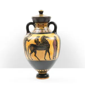 Black-Figure Greek Vase Urn with Mythological Scene