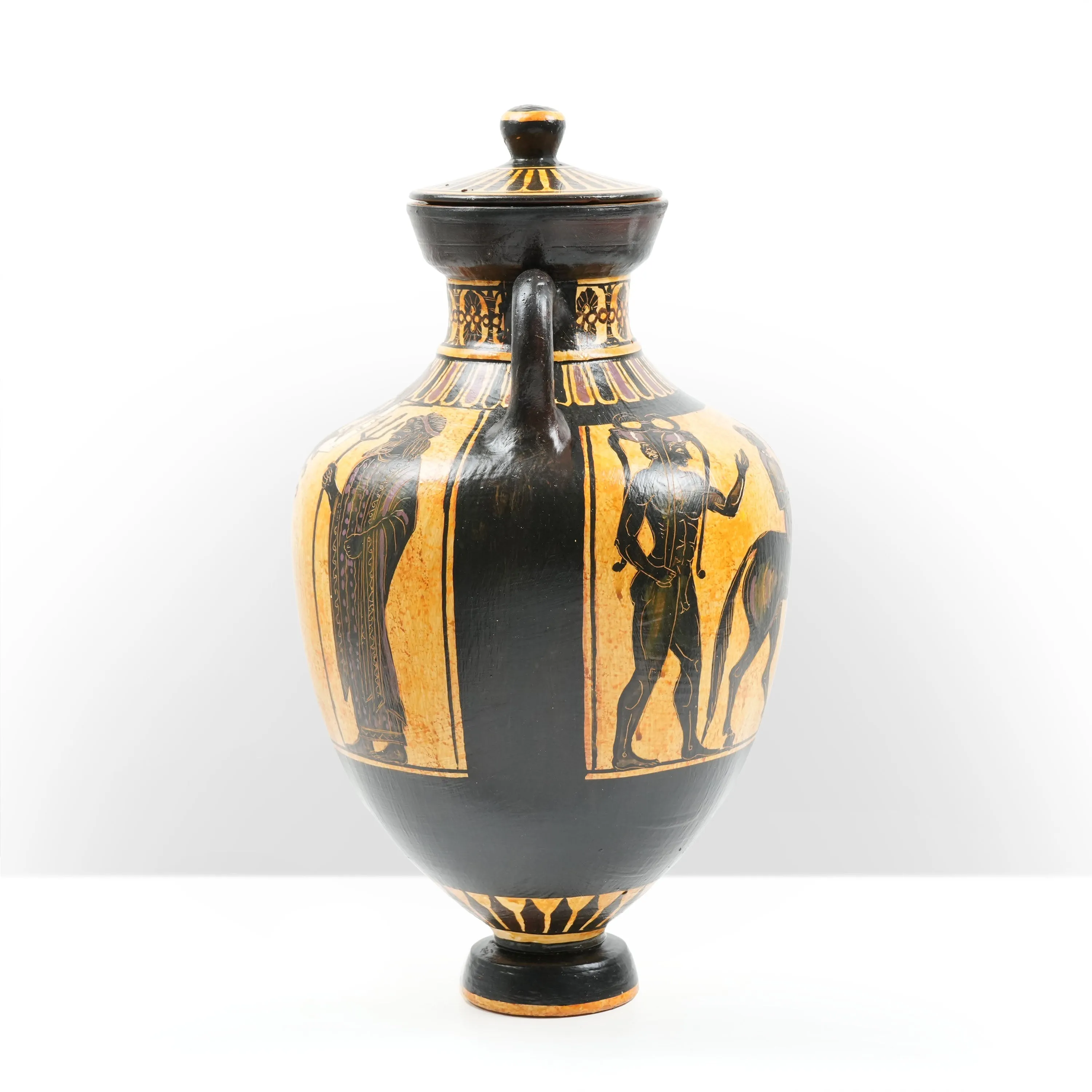 Black-Figure Greek Vase Urn with Mythological Scene