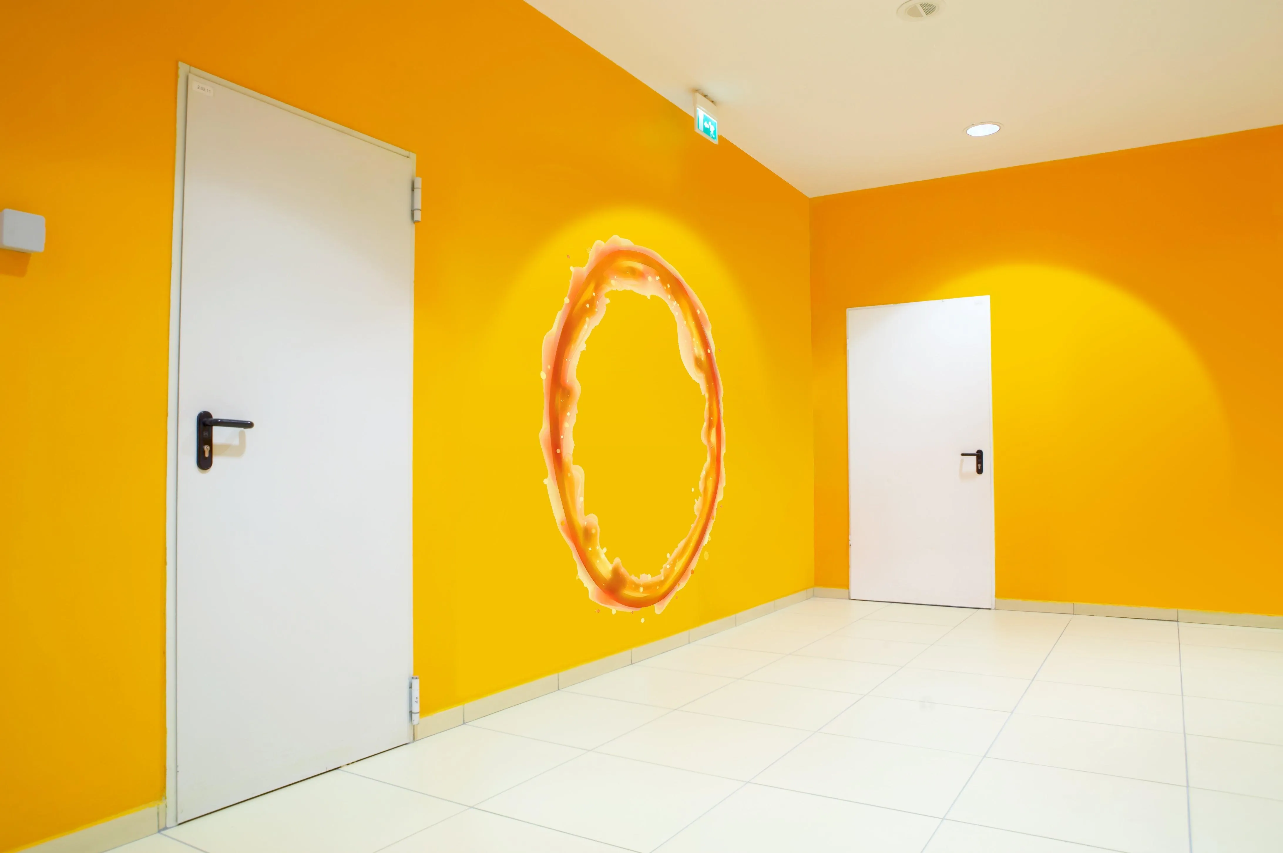 Blue & Orange Portal Aura Wall Stickers with Silver Chrome Mirror Effect - Vibrant Oval Teleport Decals for Gamer and Geek Room Decor